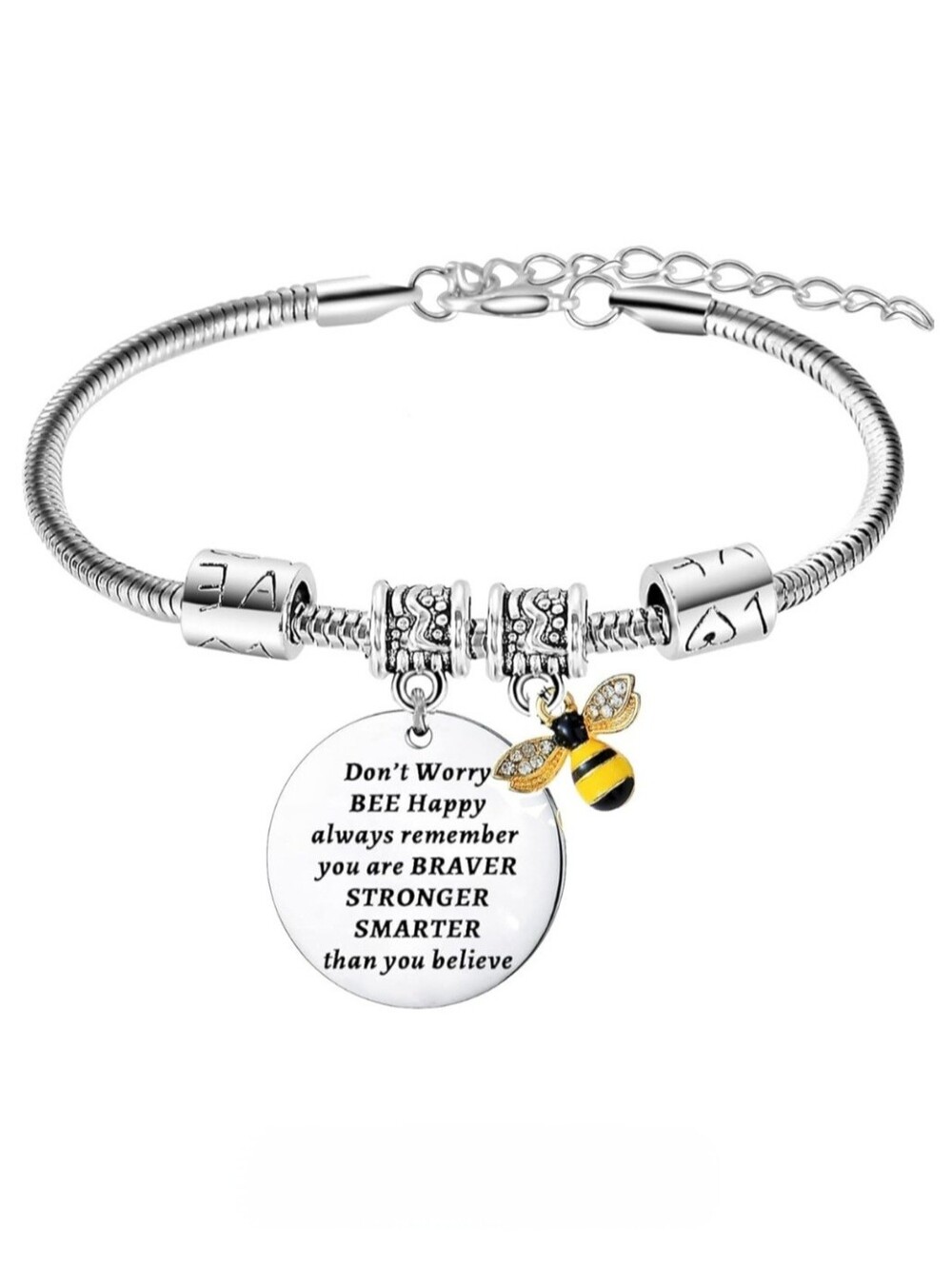 Inspirational Bumble Bee Bracelet Stainless Steel Motivational Jewelry Gift NWT - Picture 2 of 2